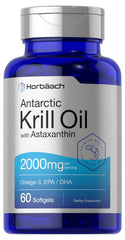 Horbäach Antarctic Krill Oil 2000mg bottle with Astaxanthin for daily omega-3 support.
