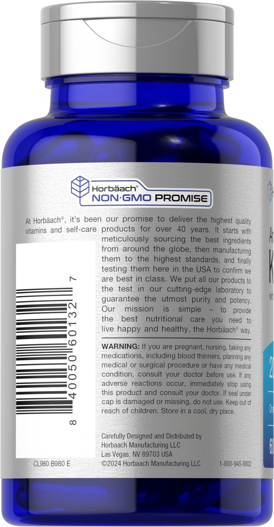Horbäach Antarctic Krill Oil bottle featuring natural Astaxanthin for color and stability.