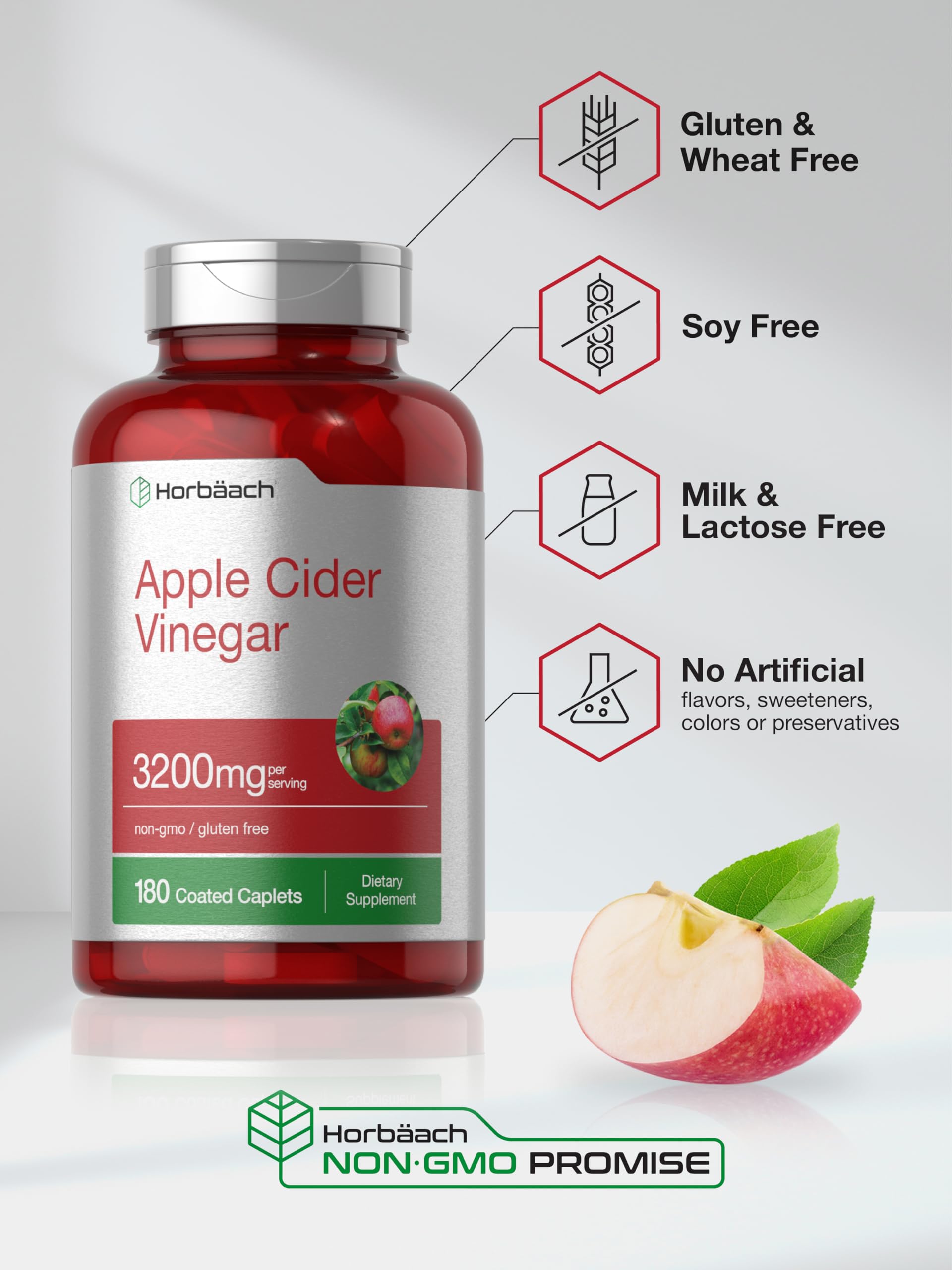 Vegetarian formula from Horbäach Apple Cider Vinegar Caplets.