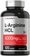 Horbaach L-Arginine 4000mg caplets in a bottle for high-potency daily use