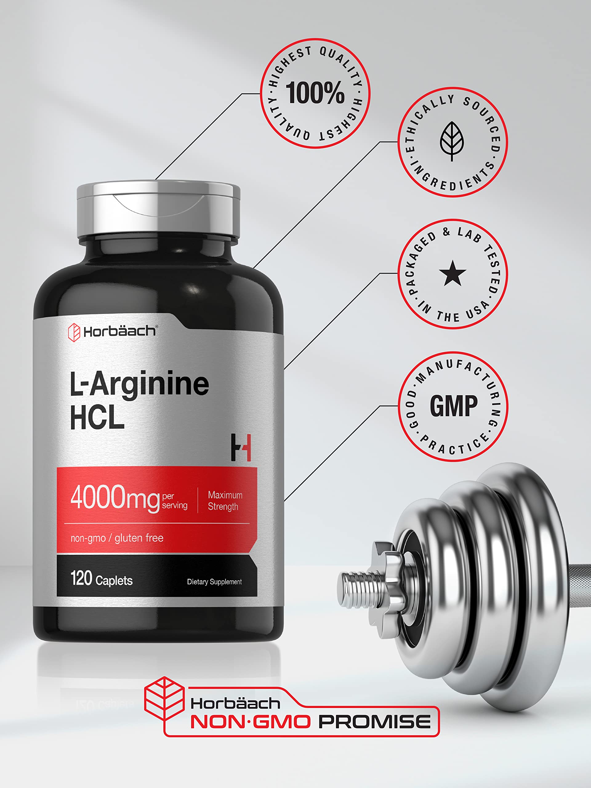 Horbaach L-Arginine 4000mg caplets with water for everyday use