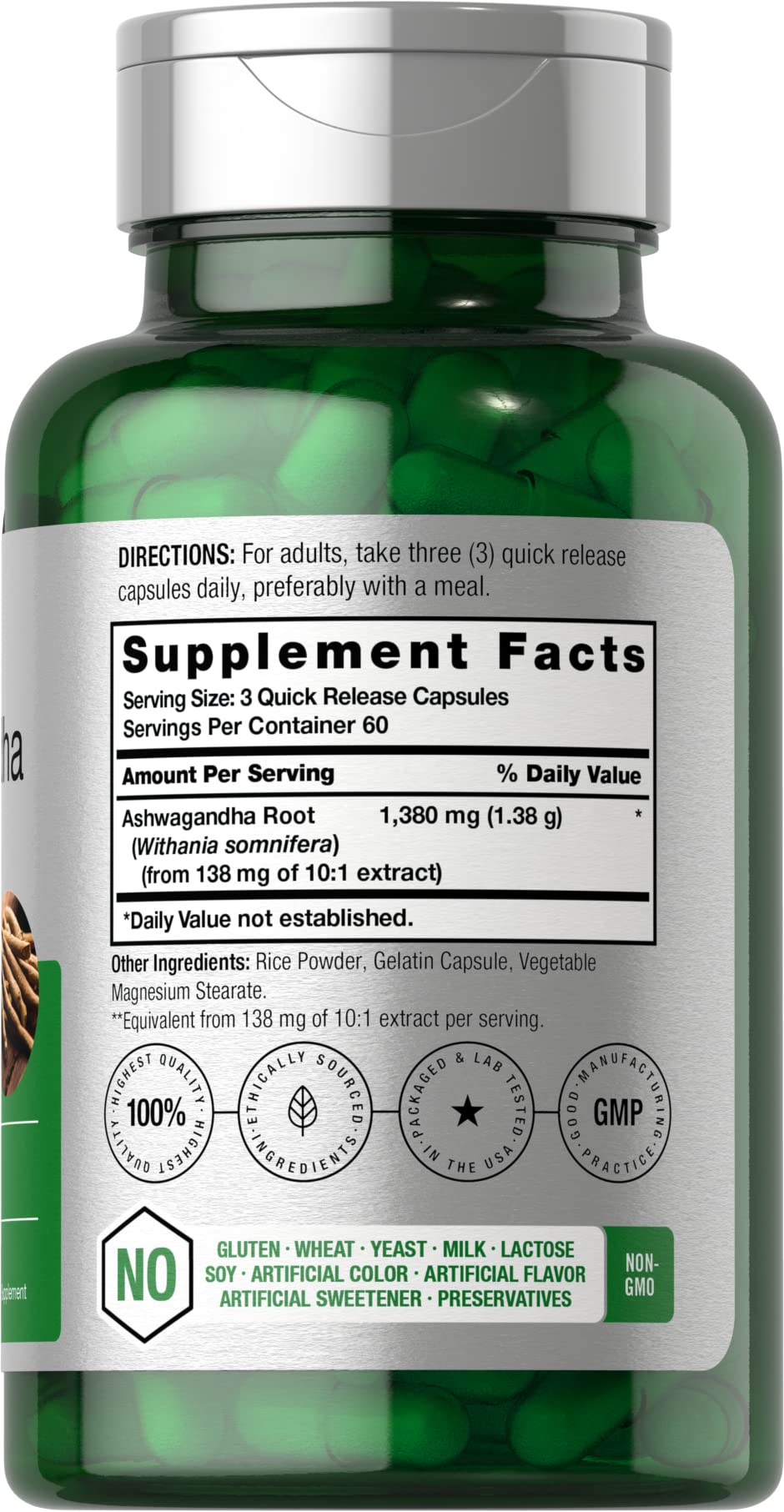 Horbaach Ashwagandha capsules closeup for easy daily use.