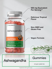 Horbaach Ashwagandha Gummies tropical flavor gummies on a clean surface ready to chew.