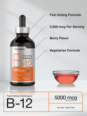 Berry-flavored Horbaach B12 liquid drops shown for convenient dosing.