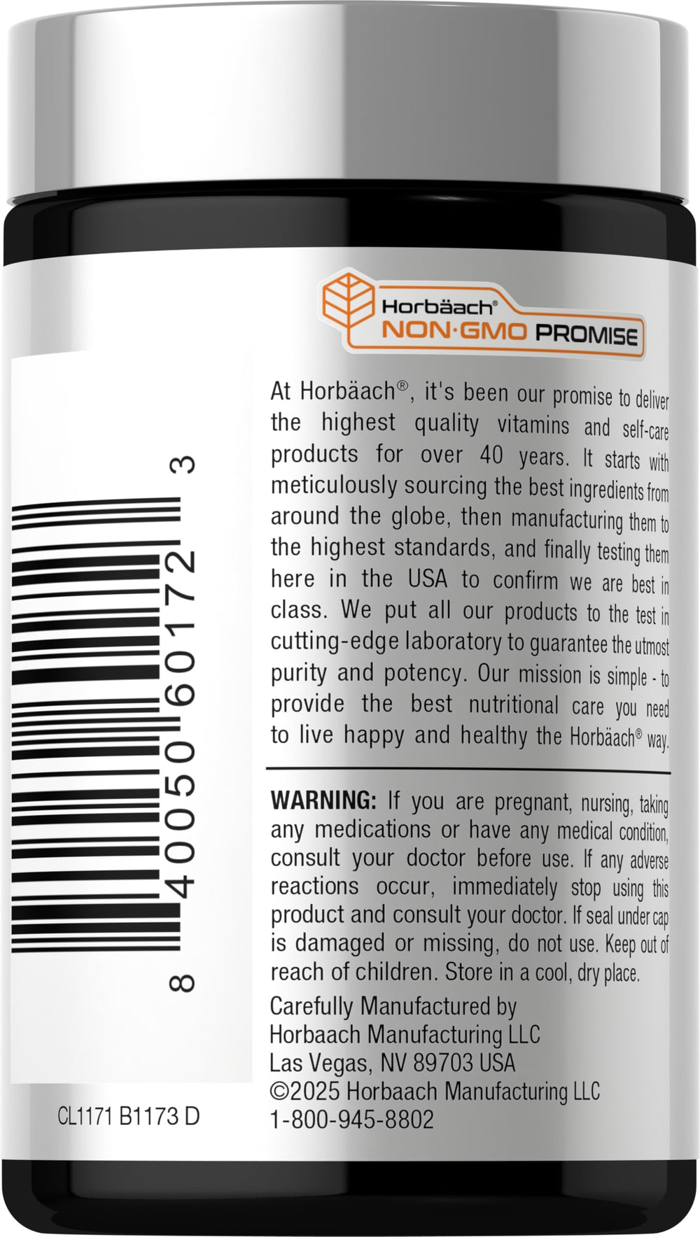 Horbaach B12 bottle close-up highlights vegan and gluten-free ingredients.