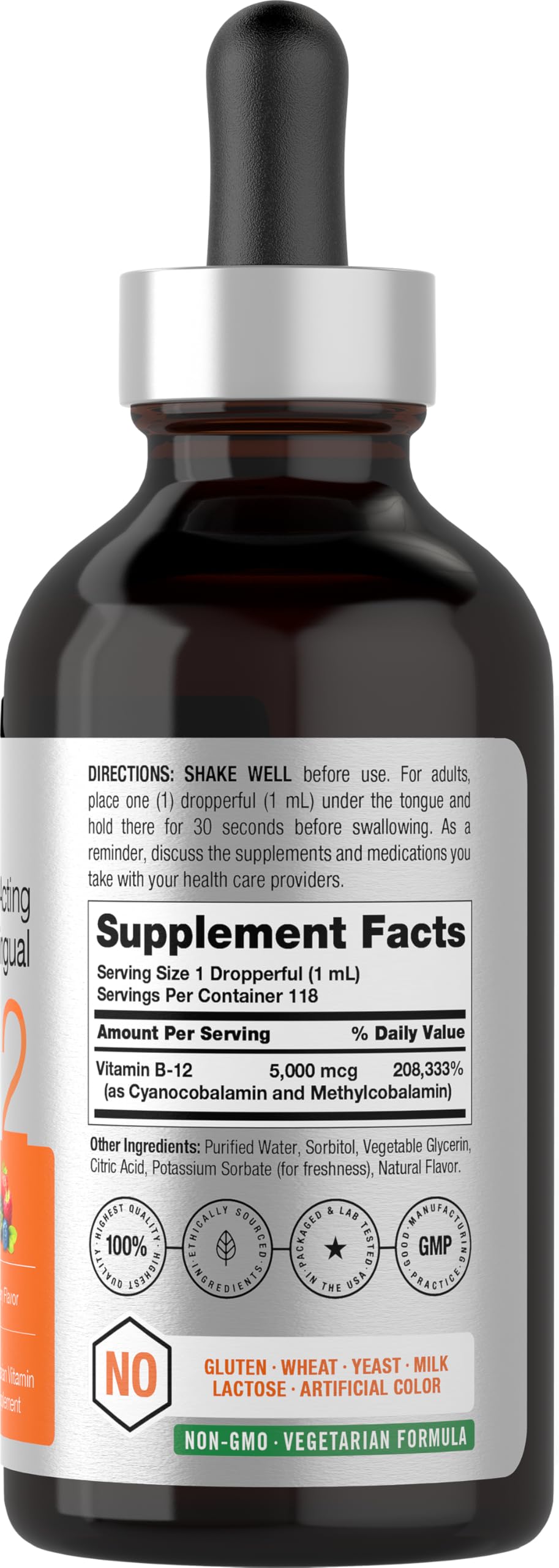 Close-up of Horbaach B12 liquid dropper ready for daily sublingual use.