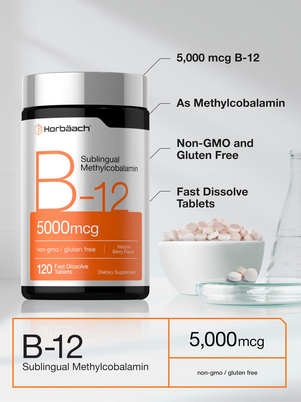 Horbaach B12 vegan formula with natural berry flavor.