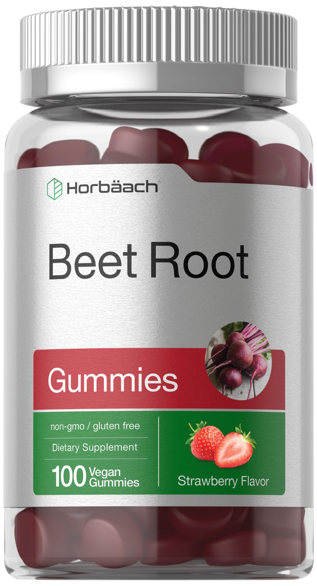 Horbaach Beet Root Gummies advanced formula bottle close-up for daily vegan wellness