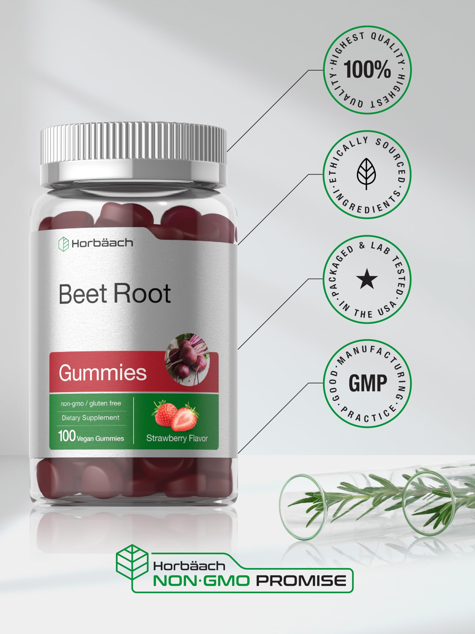 Horbaach Beet Root Gummies ingredients list highlights clean, non-GMO formula