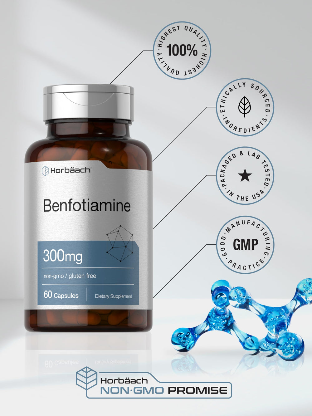 Pouring Horbaach Benfotiamine capsules for simple daily dosing