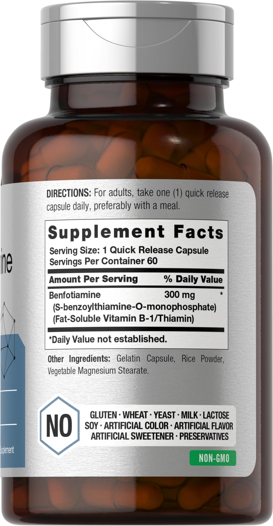 Close-up of Horbaach Benfotiamine capsules highlighting quick-release design