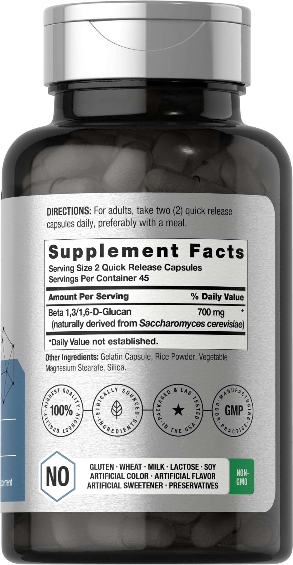 Horbäach Beta Glucan capsules close-up for convenient daily use.