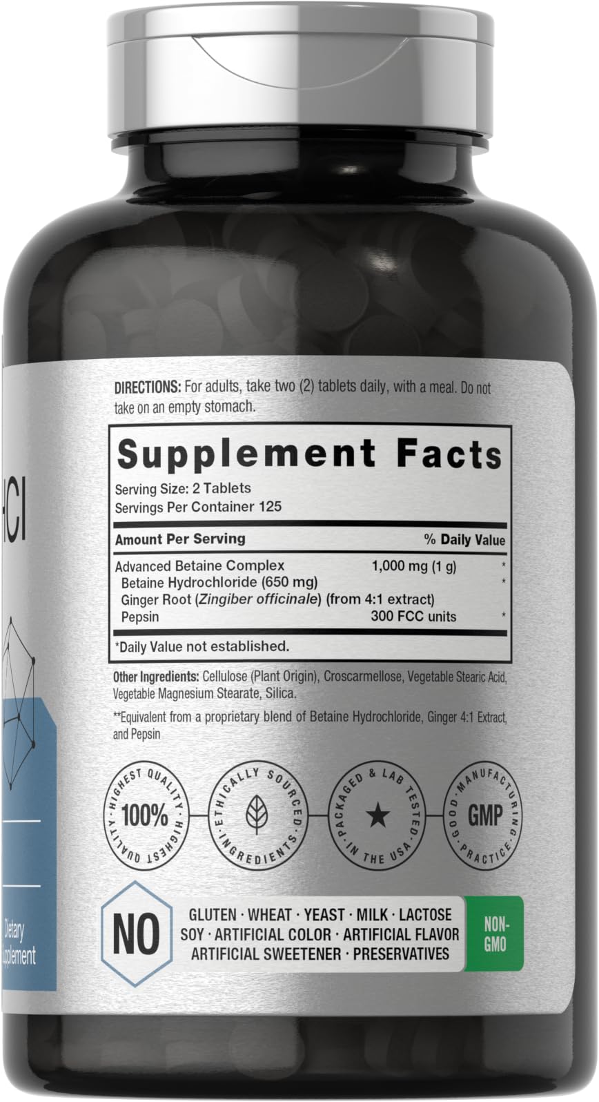 Horbäach Betaine HCl with Pepsin capsules arrayed for daily support