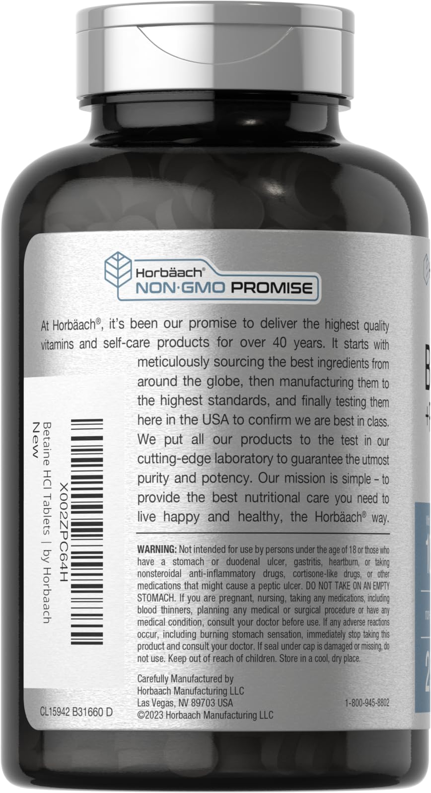 Ginger root visible beside Horbaach Betaine HCl with Pepsin bottle