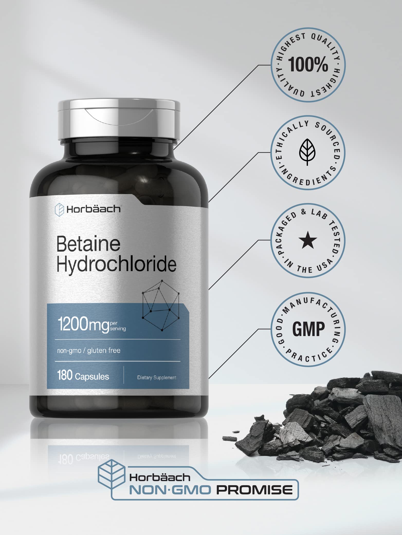 Horbäach Betaine HCl quick-release capsules ready for daily use