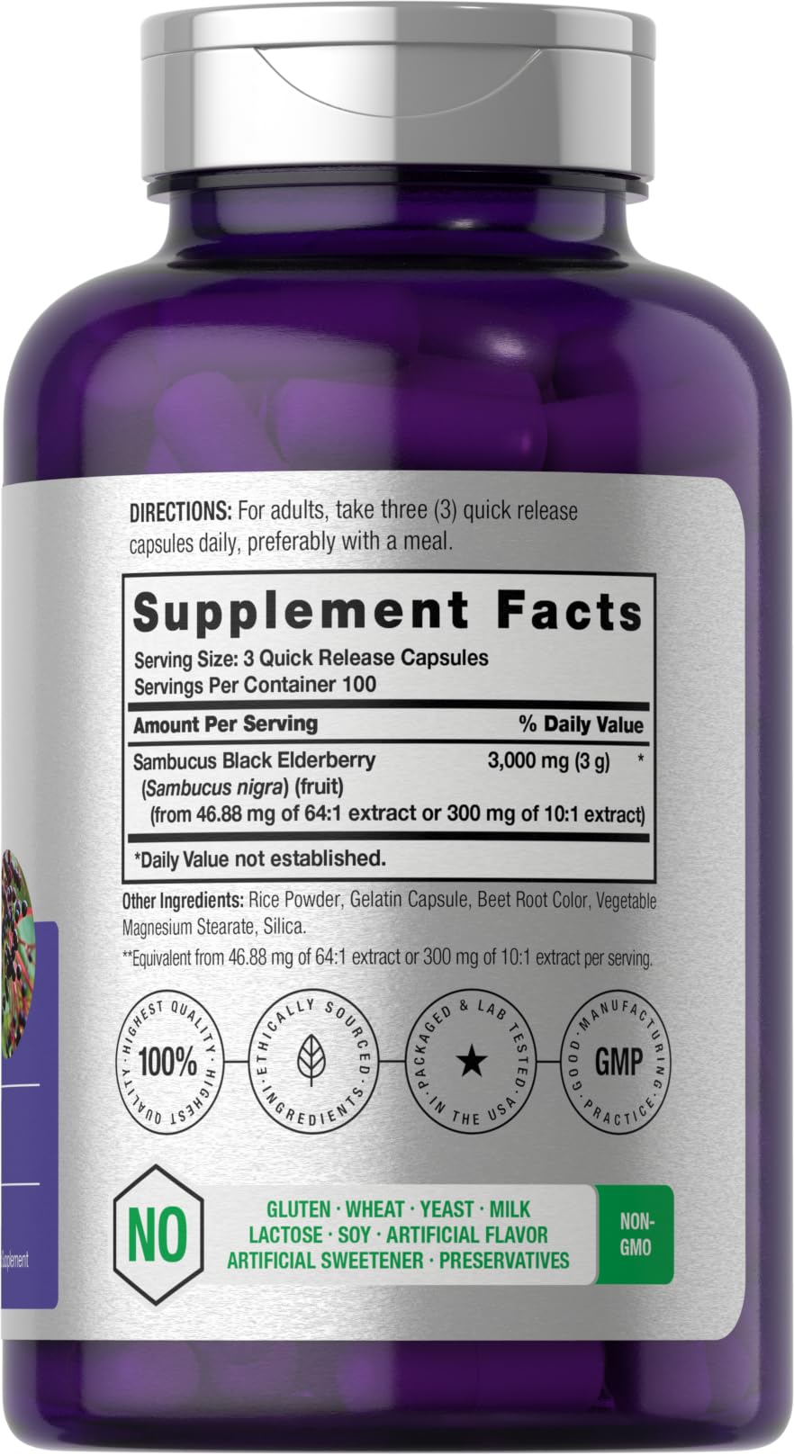 Horbäach Black Elderberry bottle label highlights premium extract and quality.