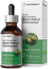 Horbäach Black Walnut Hull Wormwood Extract tincture bottle shows alcohol-free wellness option