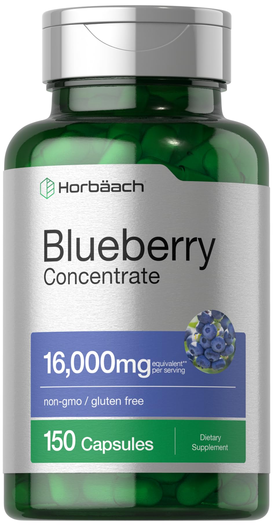 Horbäach blueberry extract bottle with easy daily capsules.
