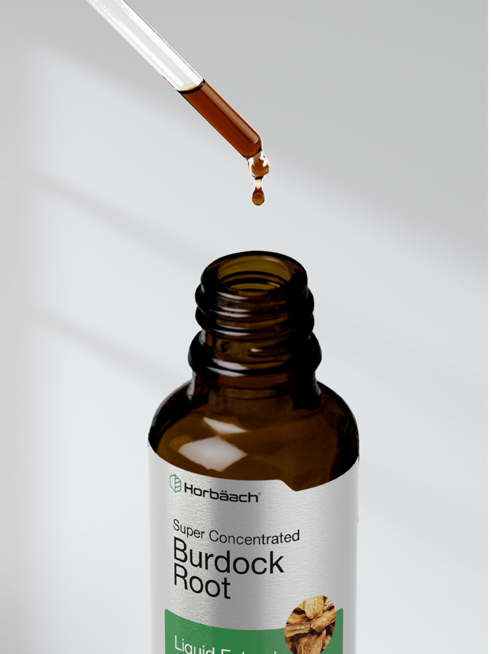 Horbäach Burdock Root Tincture boxed packaging and bottle set.