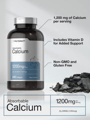 Horbäach Calcium 1200 mg D3 label front conveys non-GMO and gluten-free formulation benefits.