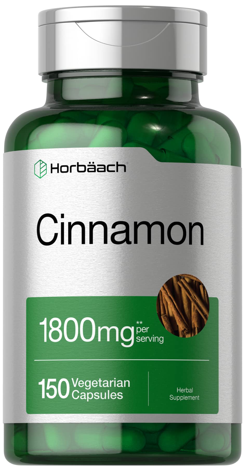 Horbaach Ceylon Cinnamon Capsules bottle front view for daily wellness routine.