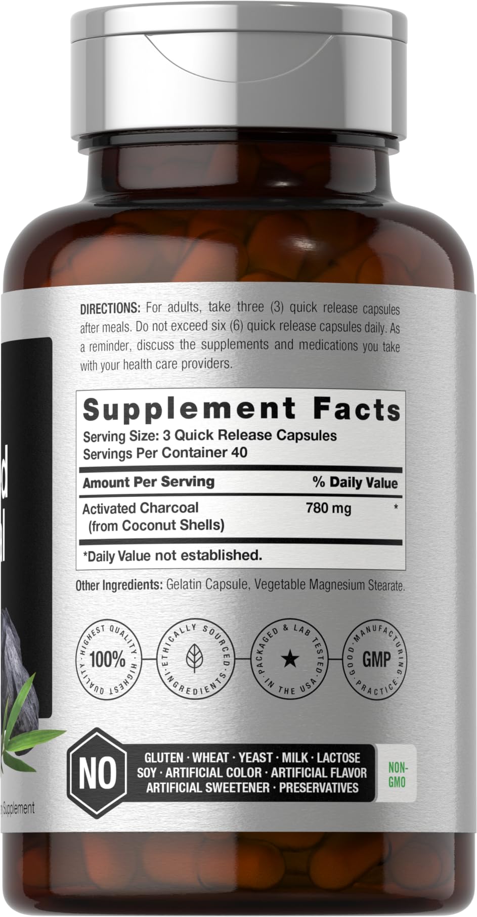 Horbäach Charcoal Pills capsules close-up highlighting quick-release design for daily use