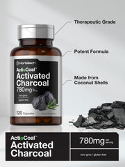 Horbäach Charcoal Pills gluten-free non-GMO badge on packaging highlighting allergen-free status