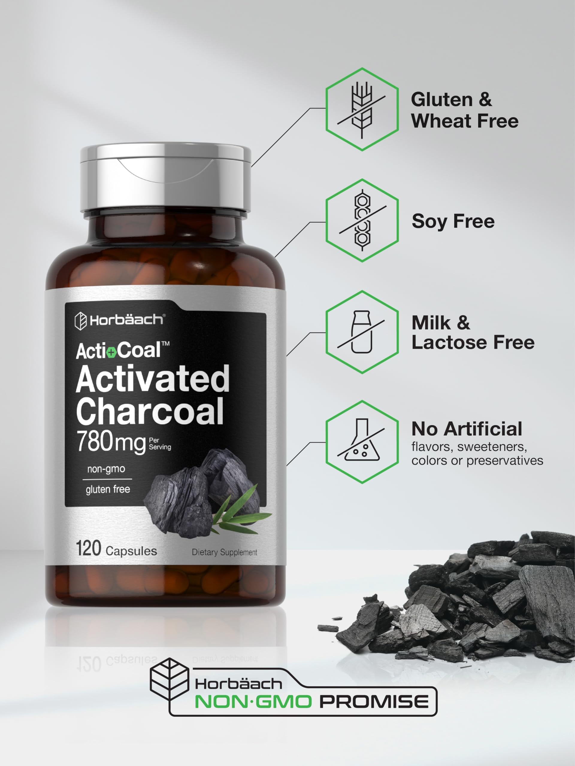 Horbäach Charcoal Pills lab-tested seal underscoring trusted quality