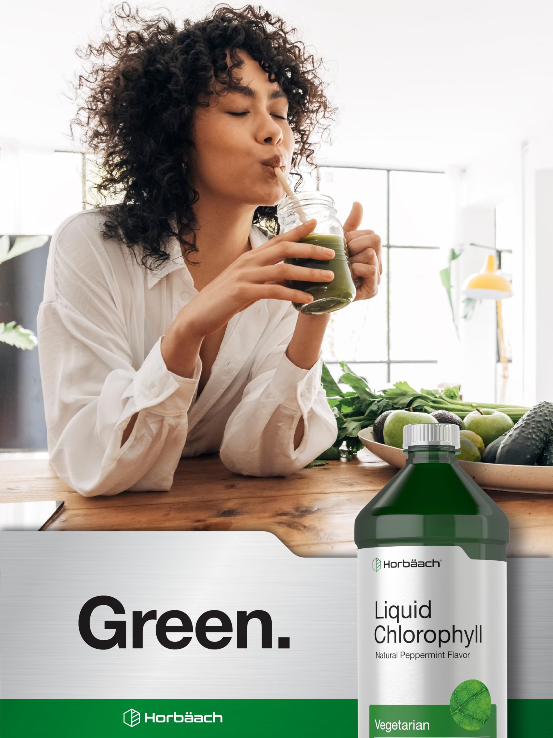 Horbäach chlorophyll drops gluten-free certification stamp on packaging
