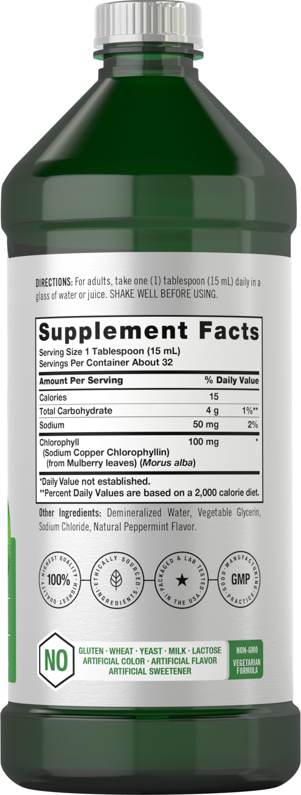Horbäach chlorophyll drops label close-up highlighting purity and quality