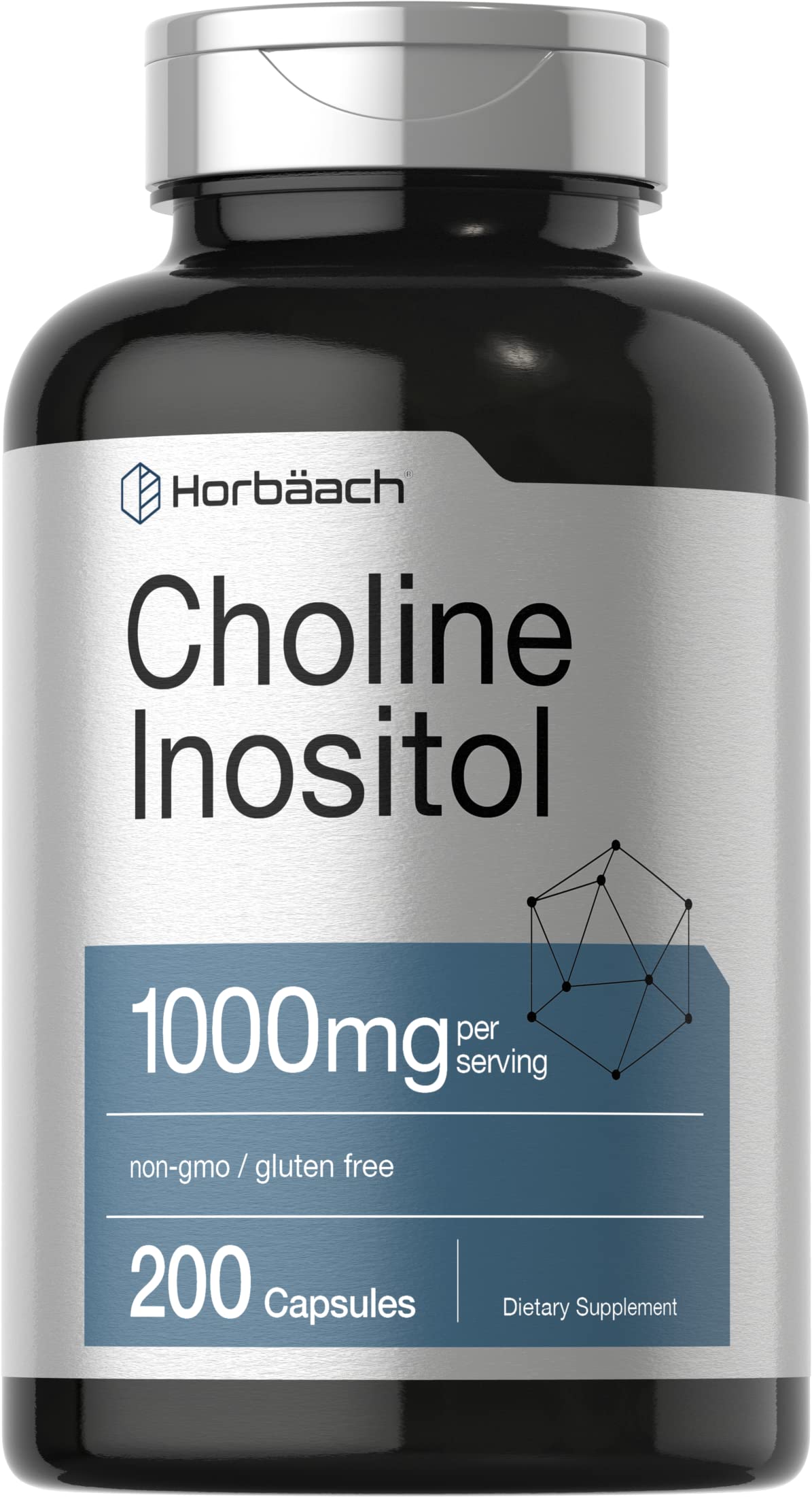 Horbaach Choline Inositol 1000mg bottle supports daily wellness routines