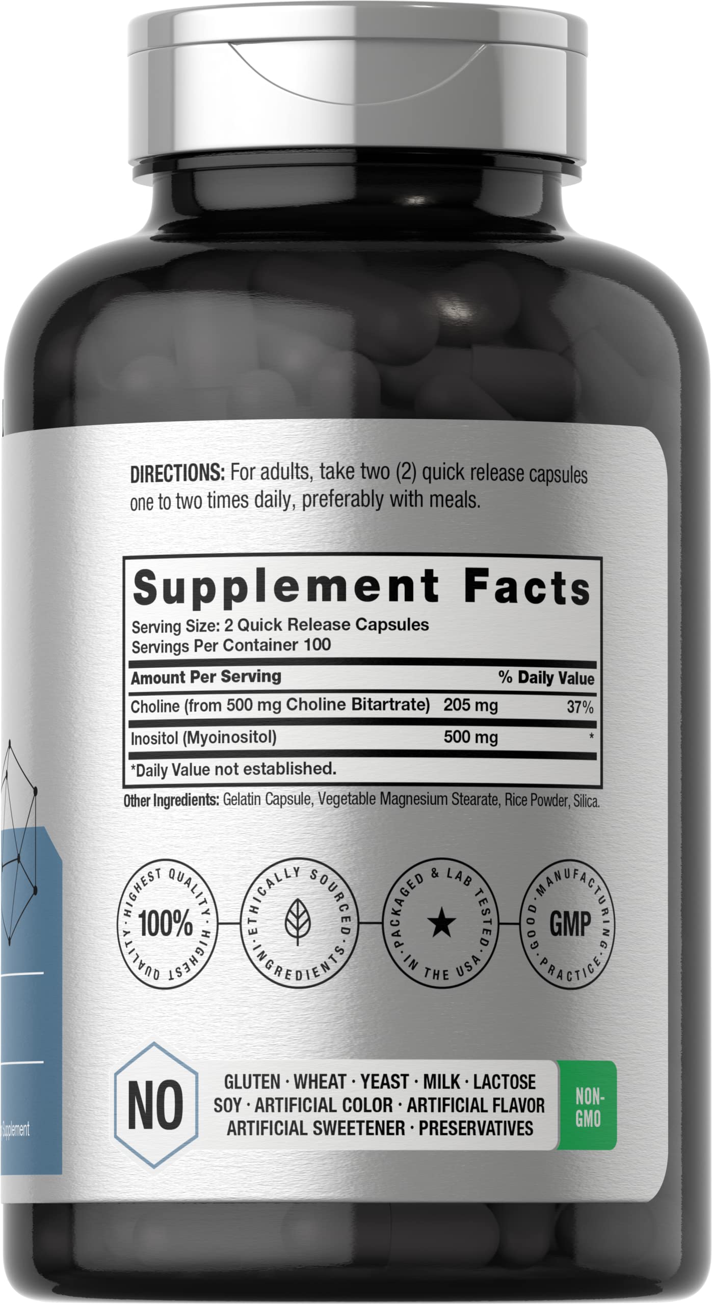 Horbaach Choline Inositol capsules close-up highlighting quick-release format