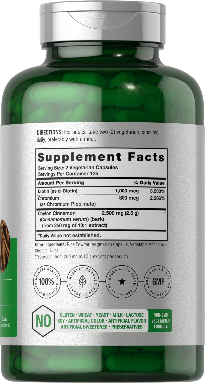 Horbäach Cinnamon with Chromium and Biotin bottle shown for convenient daily use.