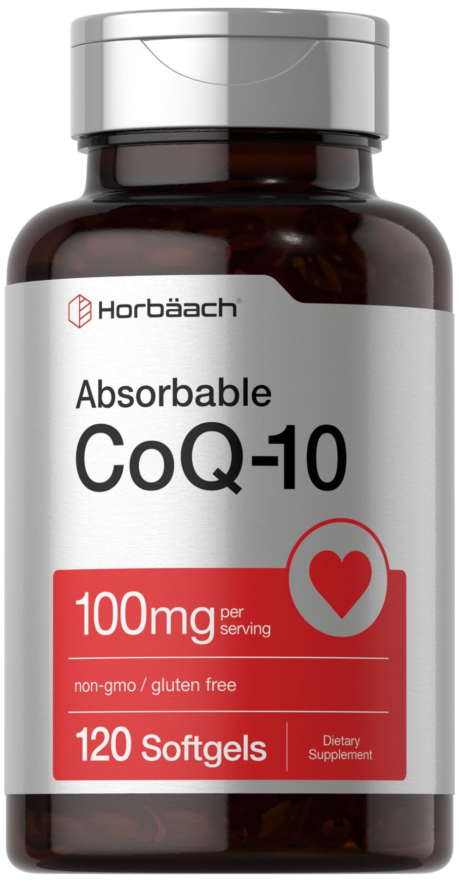 Horbäach CoQ10 softgels bottle-front view supporting daily antioxidant routine