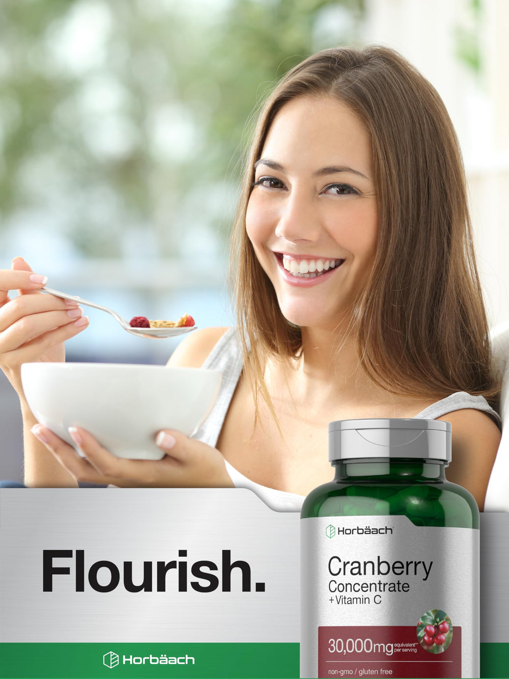 Horbäach Cranberry Concentrate bottle in bright light, supports daily routine