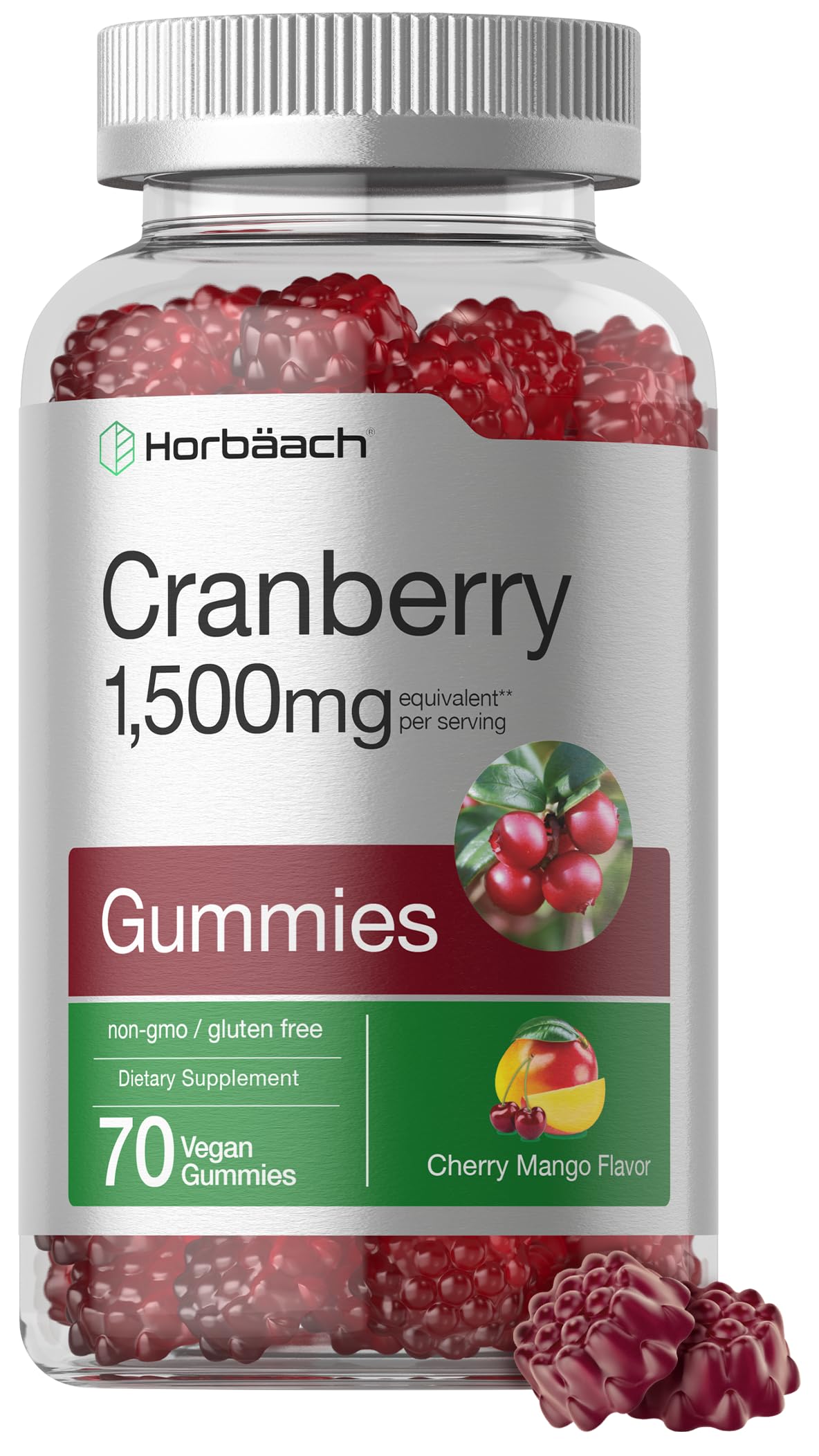 Horbäach Cranberry Gummies bottle front view for vegan daily wellness.