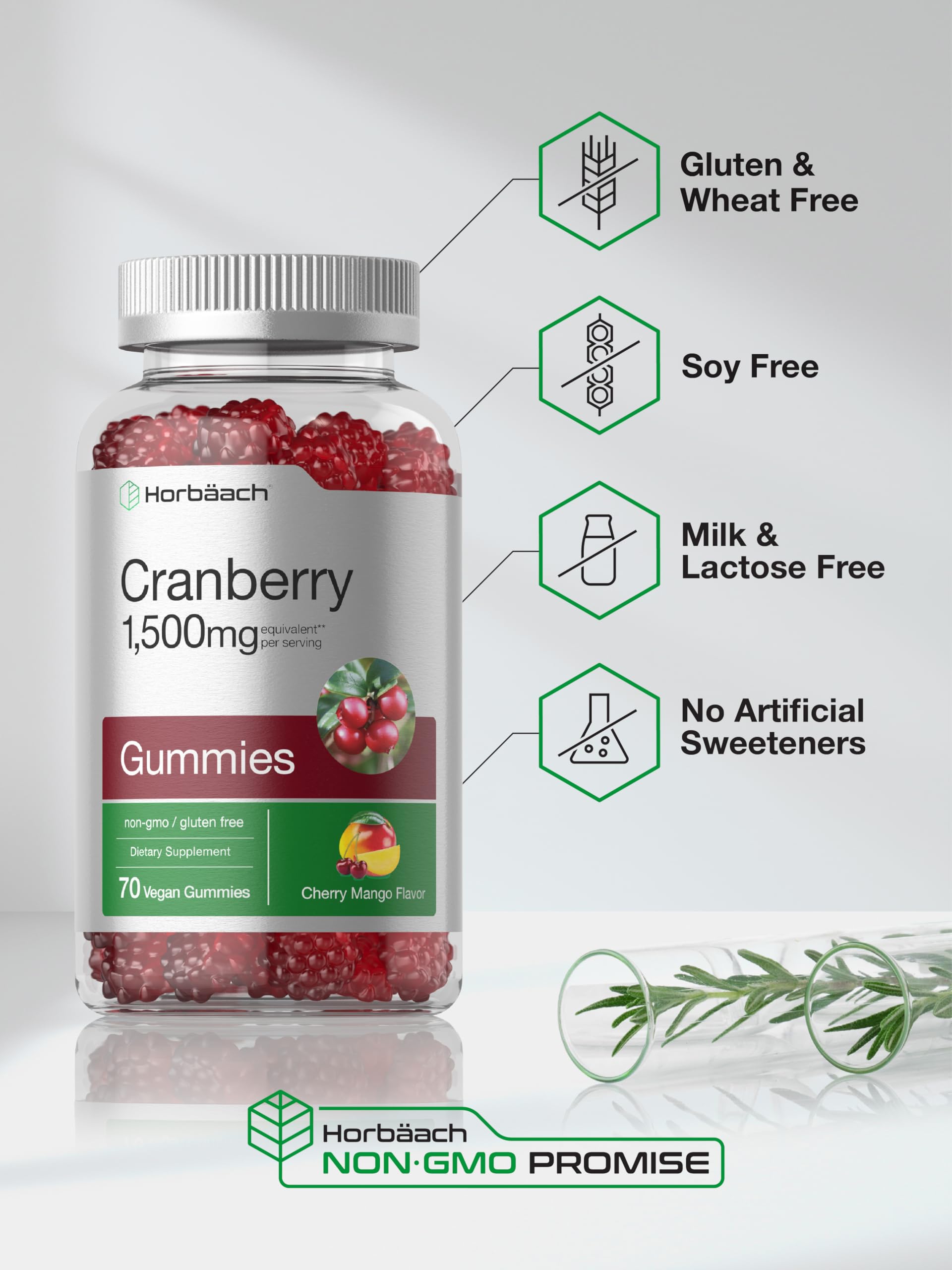 Horbäach Cranberry Gummies packaging shot for easy shelf display and travel.