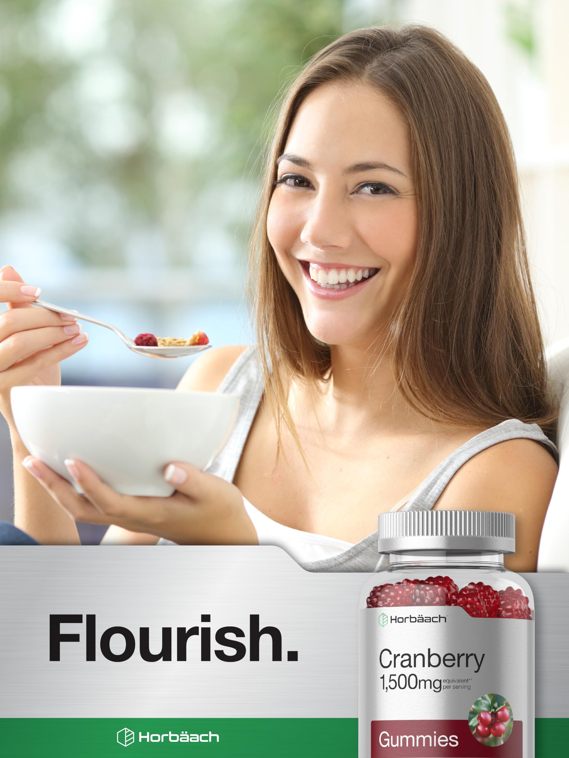Horbäach Cranberry Gummies serving dispense image illustrating convenient daily serving.