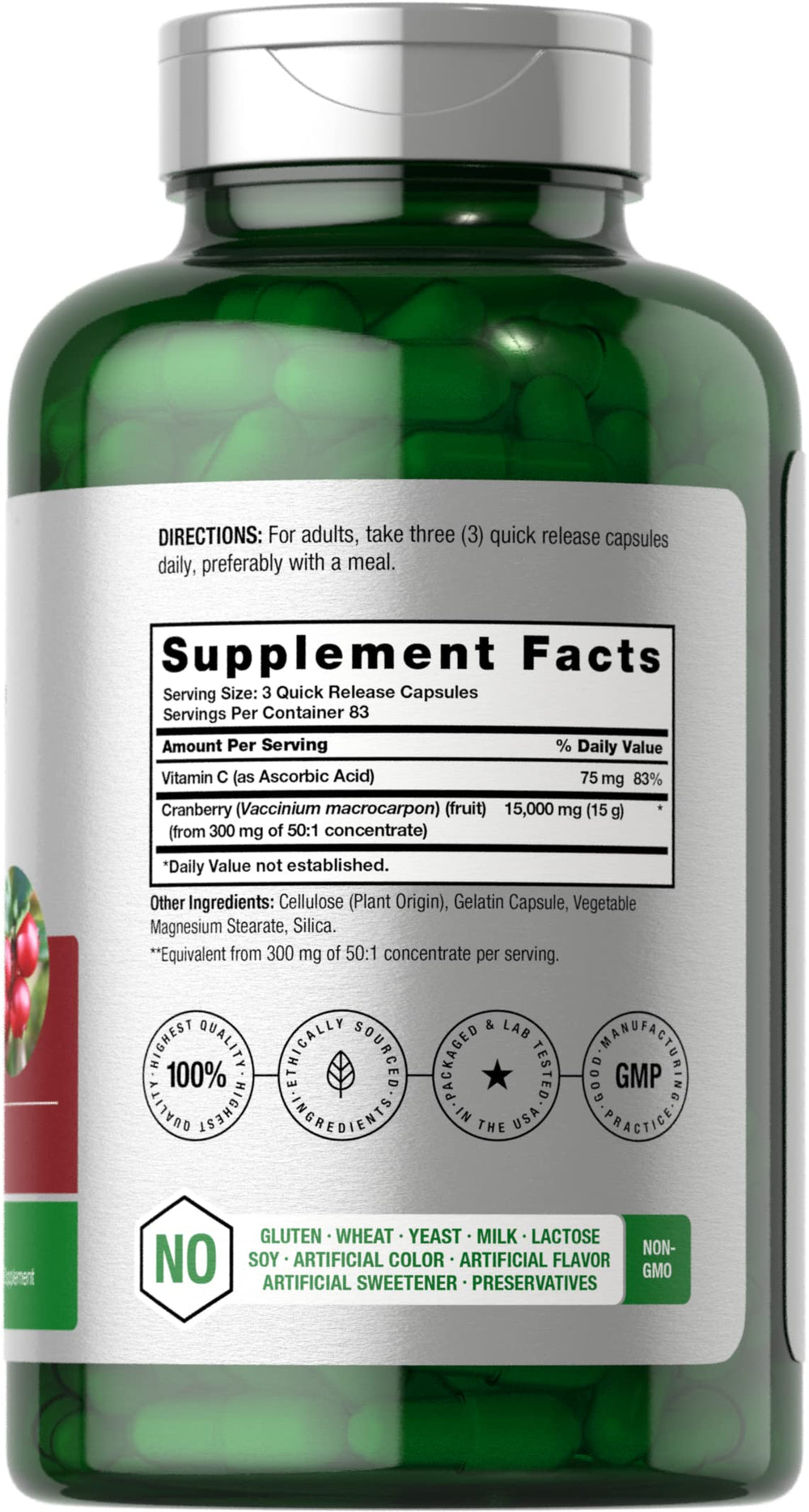 Horbaach Cranberry Pills bottle close-up showing capsules for daily use