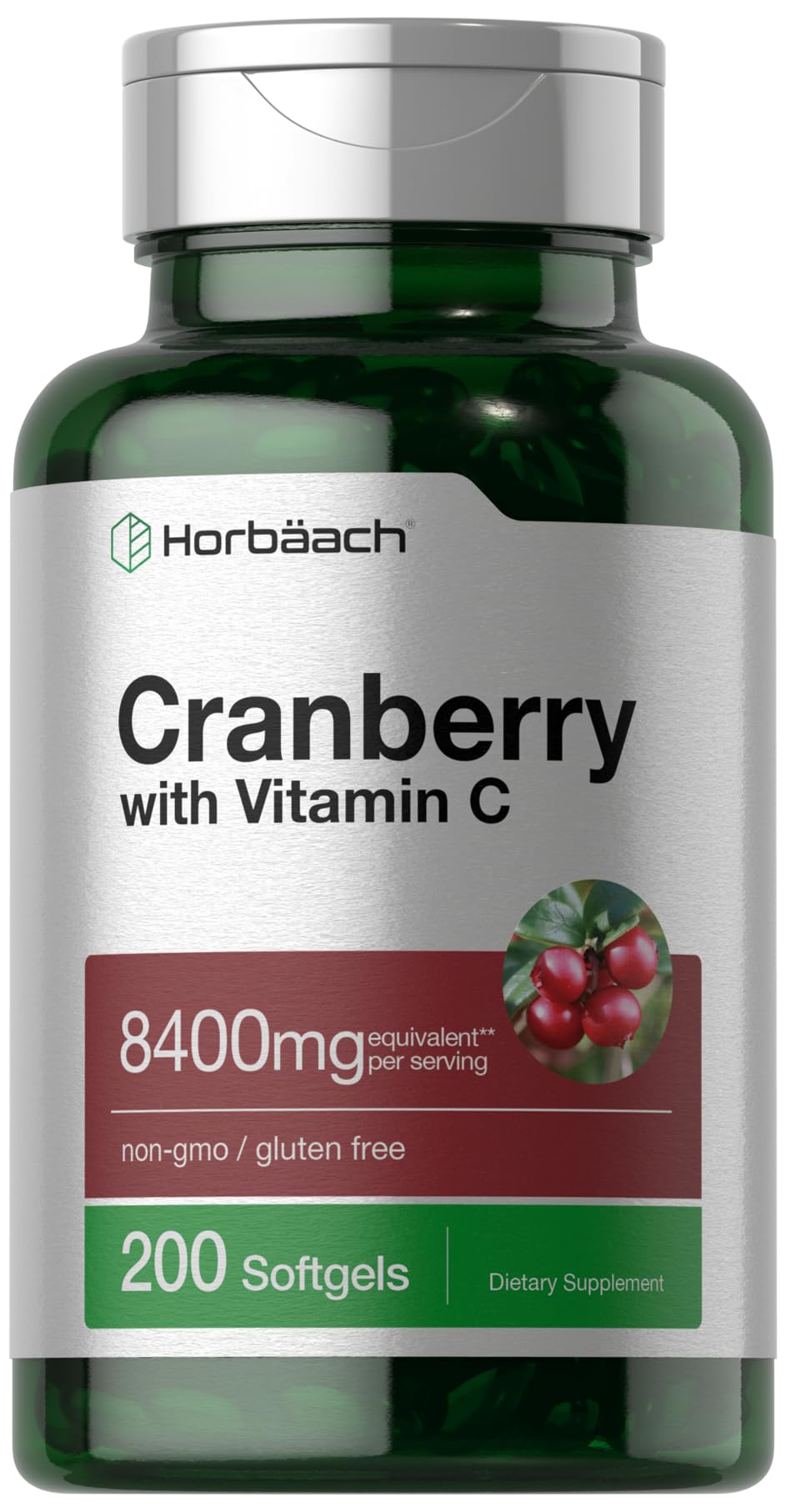 Horbäach Cranberry Pills bottle front for daily antioxidant support.