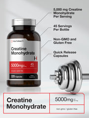 Horbaach Creatine Monohydrate bottle on gym counter ready for training