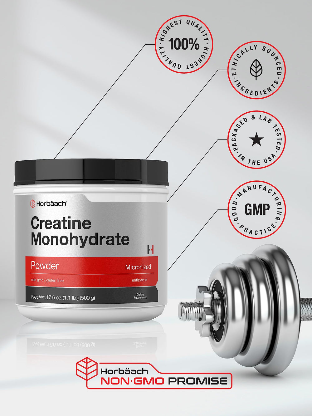 Horbäach Creatine Monohydrate powder in action during training session—supportive daily use.