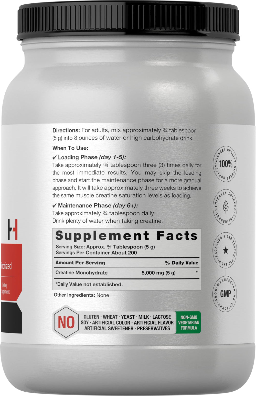 Horbäach Creatine Monohydrate scoop for precise 5 g servings.