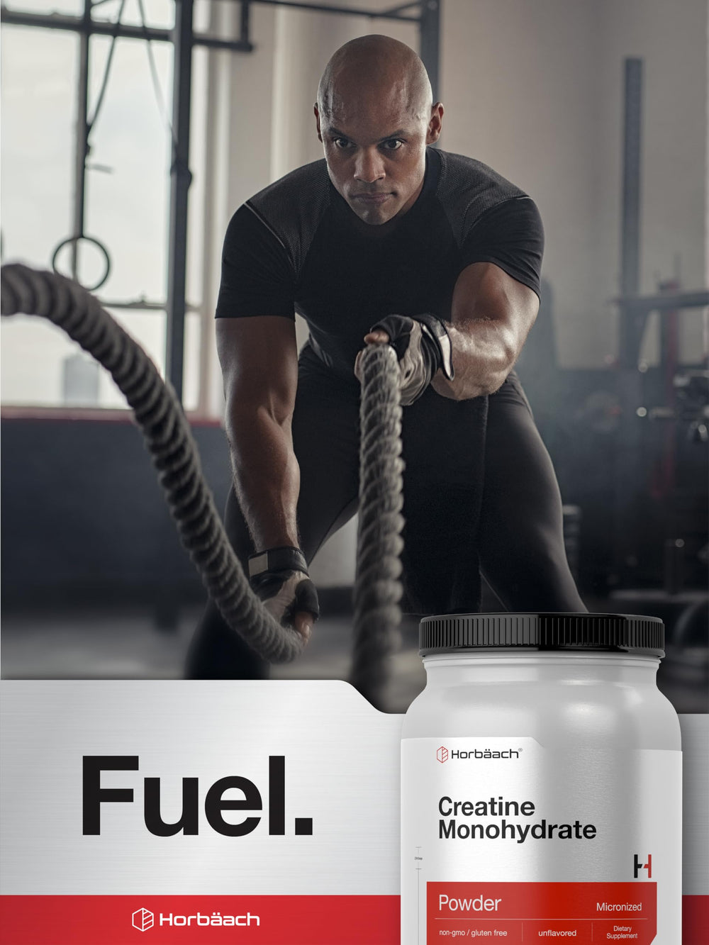 Horbäach Creatine vegetarian formula icon on the bottle.