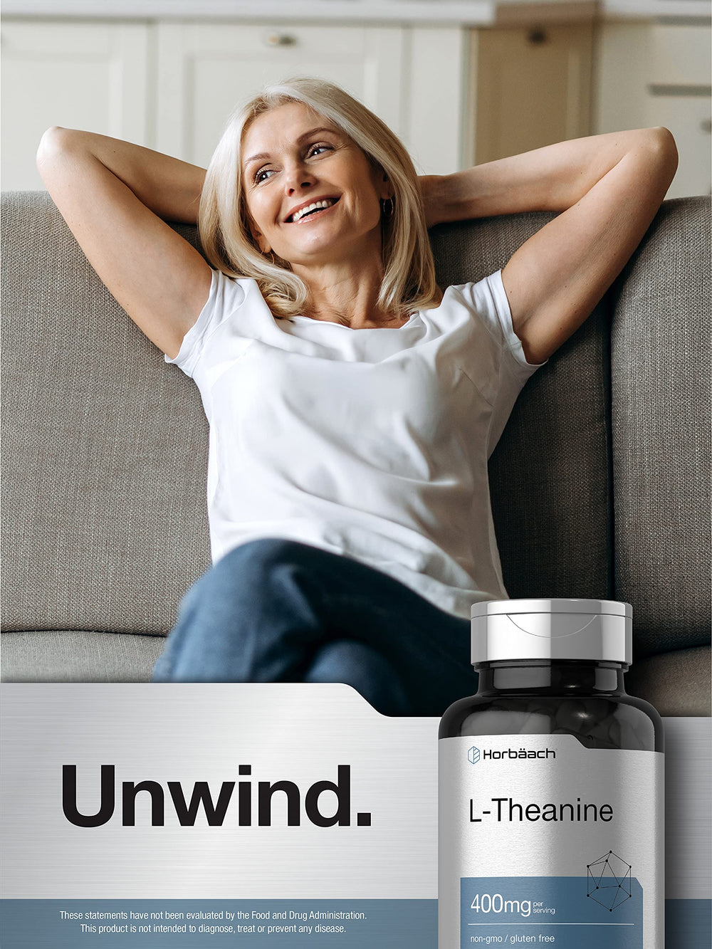 Horbäach L-Theanine serving size capsules showing 400 mg per capsule