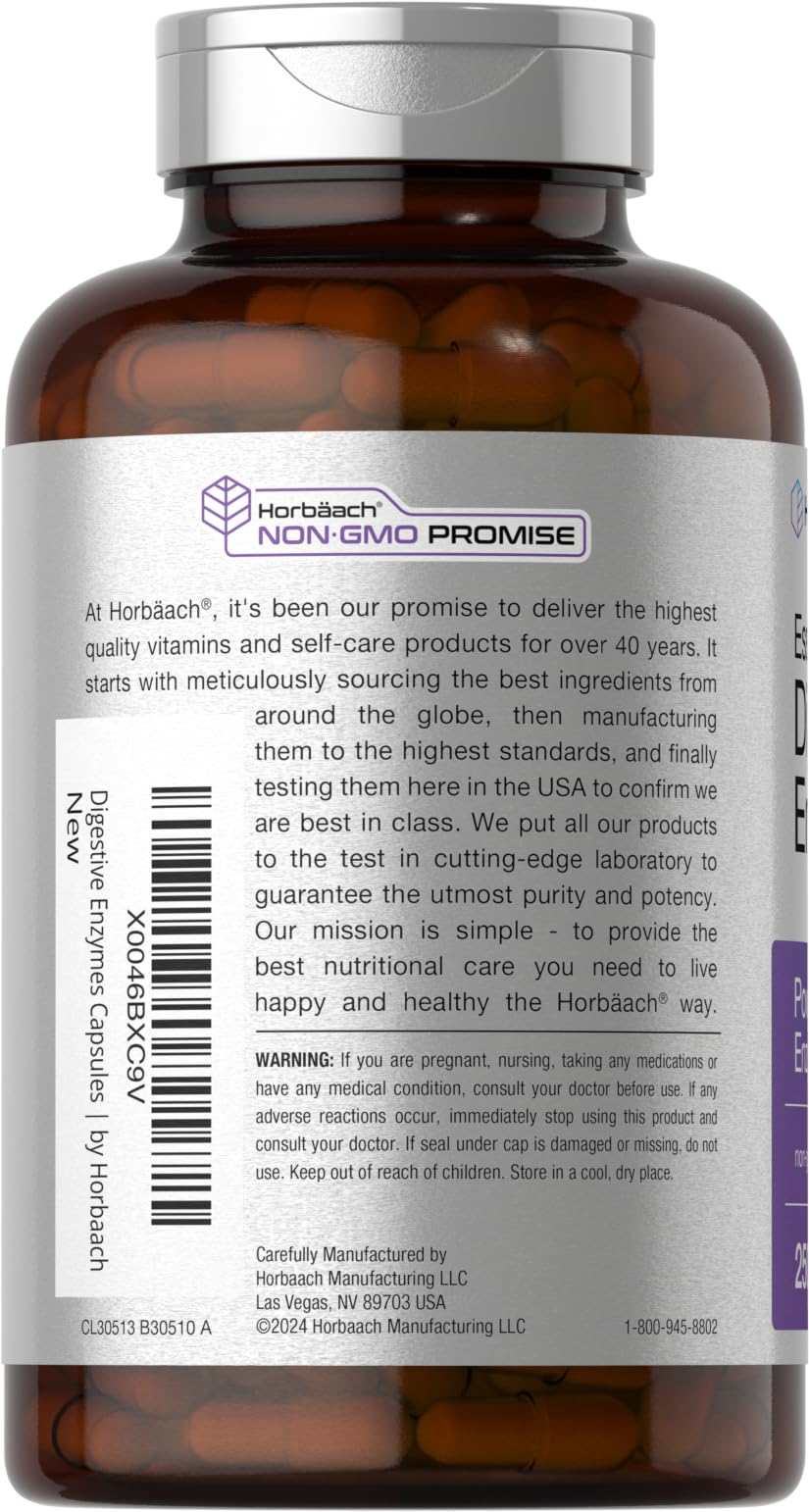 Horbaach Digestive Enzymes capsules pour showing easy daily intake