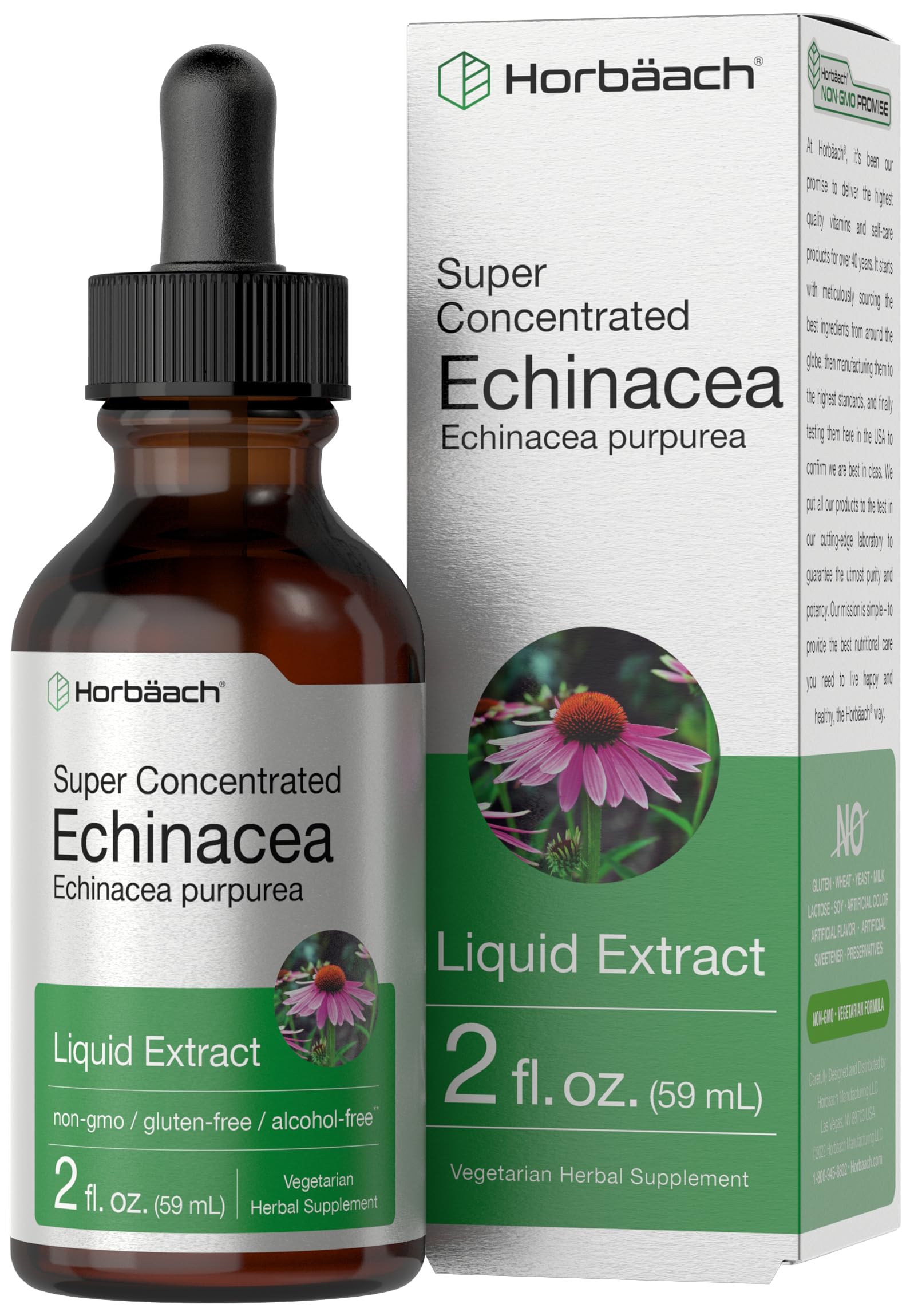 Horbaach Echinacea Drops bottle and dropper for alcohol-free tincture use