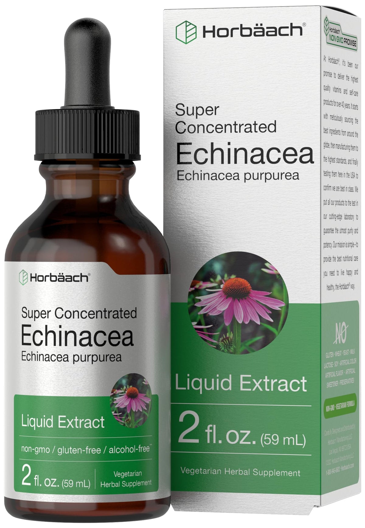 Horbaach Echinacea Drops bottle and dropper for alcohol-free tincture use