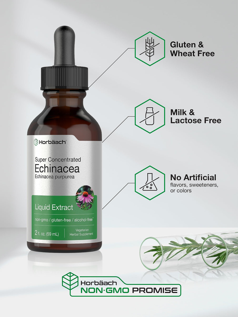 2 oz Horbaach Echinacea Drops glass bottle on a tidy countertop