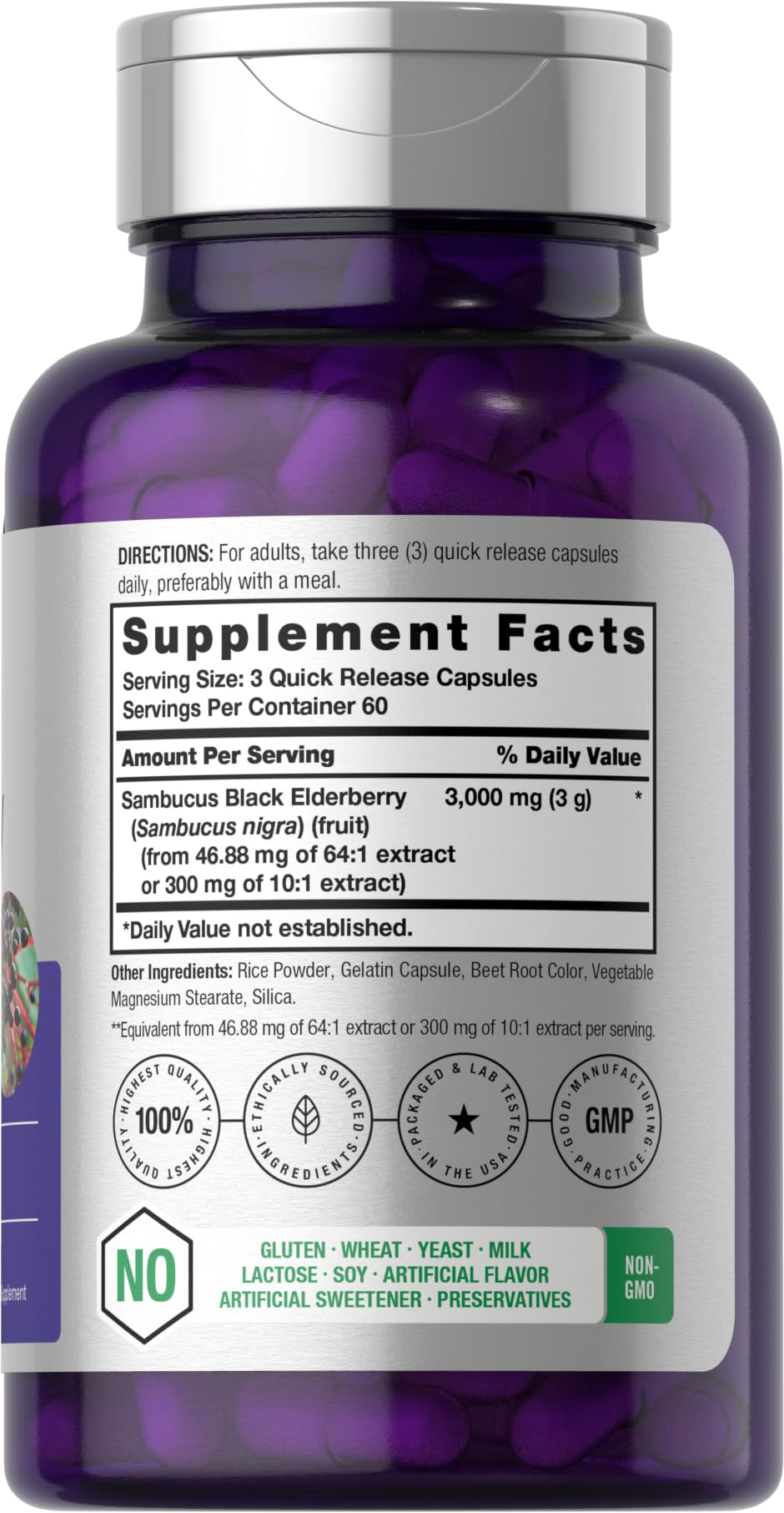 Horbäach elderberry capsules close-up showing quick-release design.